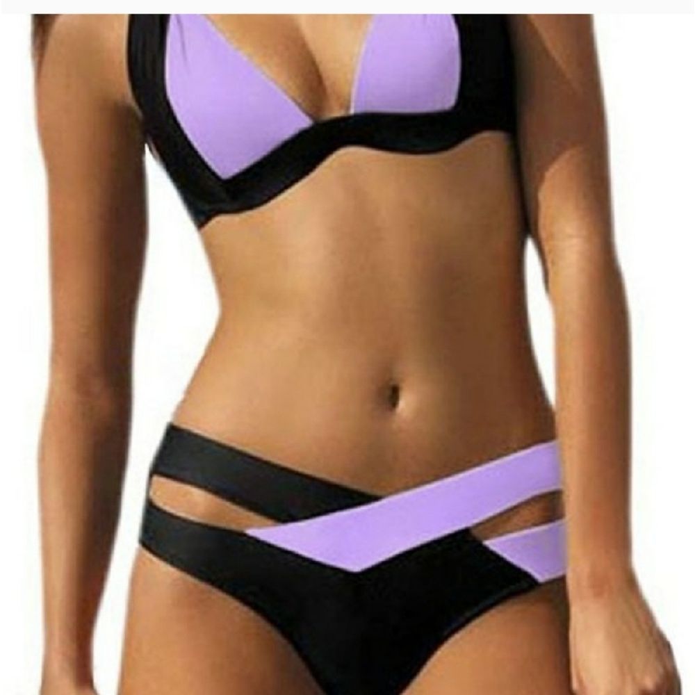 Purple  sexy Bandage Swimsuit Strappy Swimwear